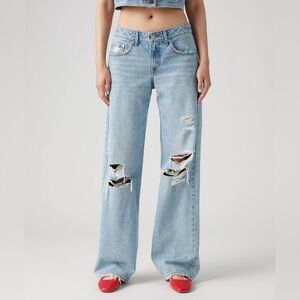 Levi's Light Blue Distressed Wide Leg Jeans